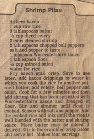 Shrimp Pilau Recipe Clipping