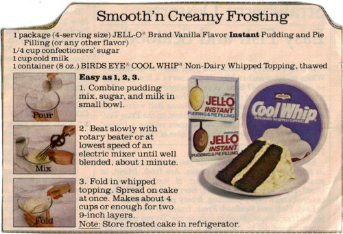 Cool Whip's Smooth'n Creamy Frosting Recipe