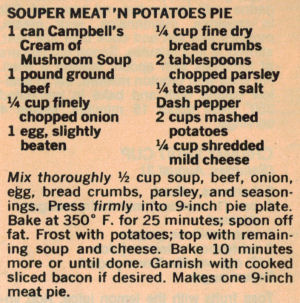 Recipe Clipping For Souper Meat 'N Potatoes Pie