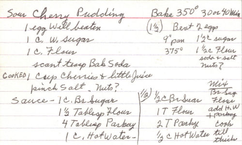 Handwritten Recipe For Sour Cherry Pudding