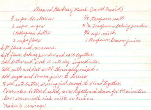 Handwritten Recipe For Steamed Blueberry Mush