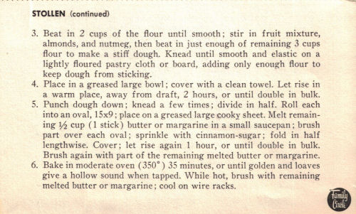 Back Of Vintage Recipe Card For Stollen Bread