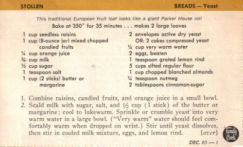 Vintage Recipe Card For Stollen Bread
