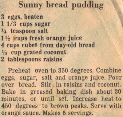 Clipping For Sunny Bread Pudding Recipe