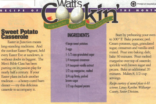 Recipe Clipping For Sweet Potato Casserole