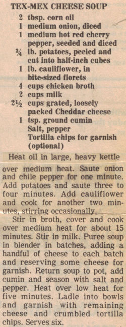 Tex-Mex Cheese Soup Recipe Clipping