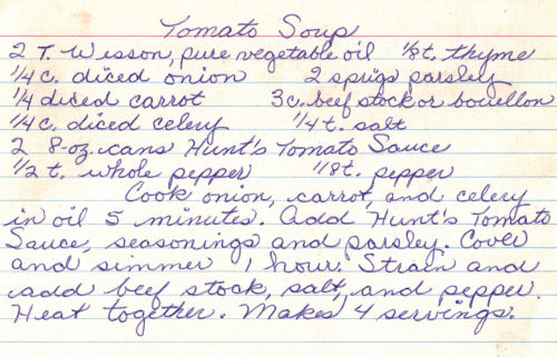 Handwritten Tomato Soup Recipe Card