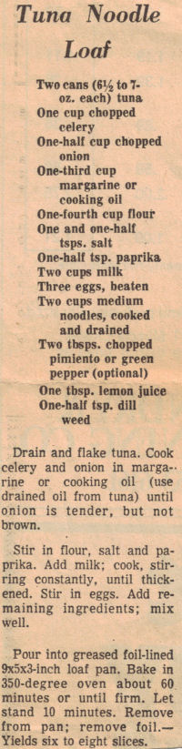 Recipe Clipping For Tuna Noodle Loaf