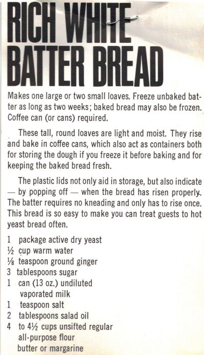 Coffee Can White Batter Bread Recipe