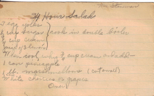 Handwritten Recipe Card For 24 Hour Salad