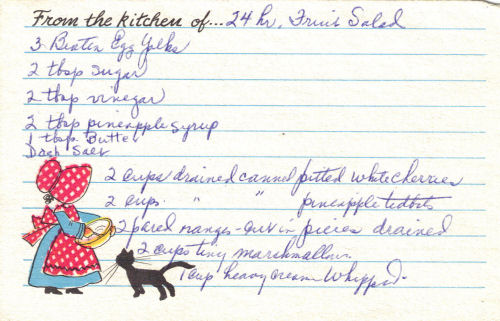 Handwritten Recipe for 24 Hour Fruit Salad