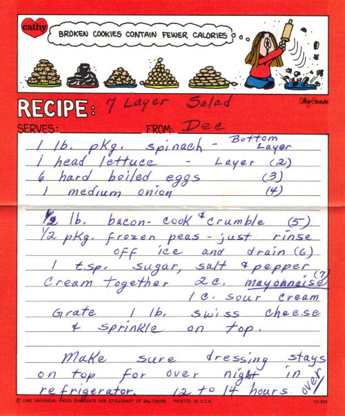 Handwritten Recipe for 7 Layer Salad