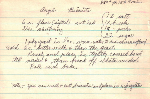 Handwritten Recipe For Angel Biscuits