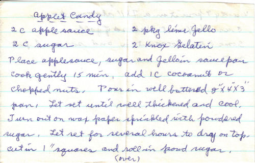 Handwritten Recipe For Applet Candy