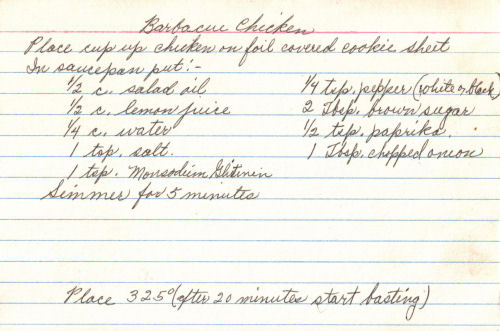 Handwritten Recipe For Barbecue Chicken