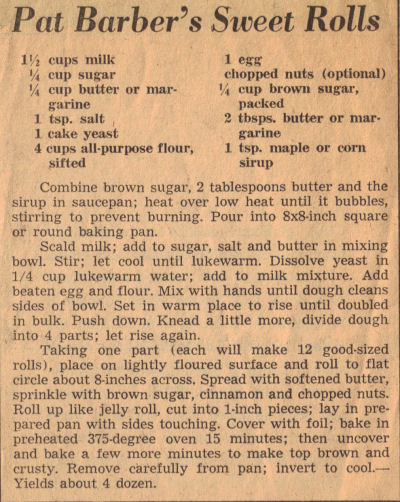 Recipe Clipping For Sweet Rolls