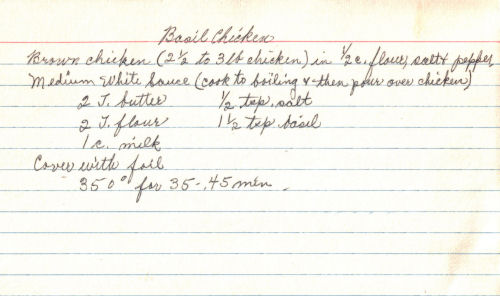 Handwritten Recipe For Basil Chicken