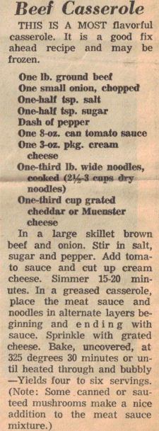 Recipe Clipping For Beef Casserole