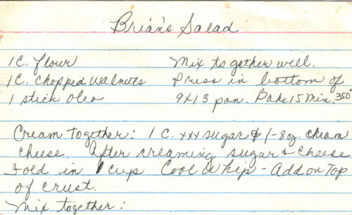 Handwritten Recipe Card For Brian's Salad
