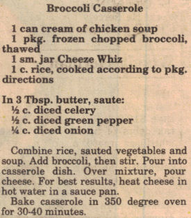 Recipe Clipping For Broccoli Casserole