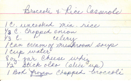 Handwritten Recipe For Broccoli & Rice Casserole