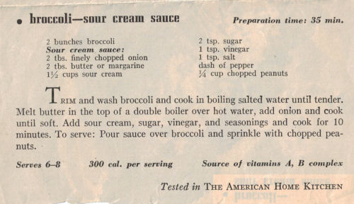 Vintage Clipping For Broccoli Sour Cream Sauce Recipe
