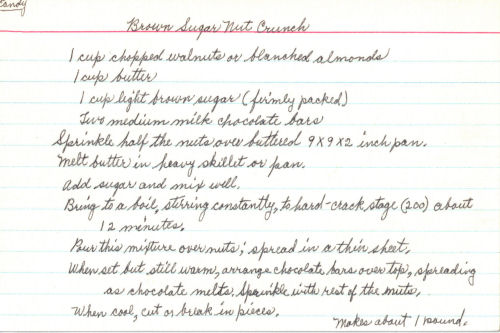 Handwritten Recipe For Brown Sugar Nut Crunch