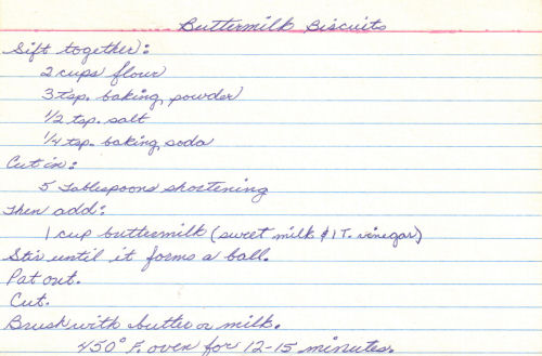 Handwritten Recipe Card For Buttermilk Biscuits