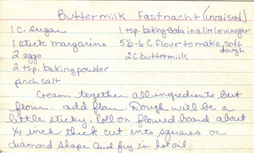 Handwritten Recipe For Buttermilk Fastnacht