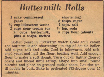 Recipe For Buttermilk Rolls - Clipping