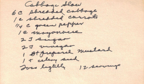 Handwritten Recipe For Cabbage Slaw