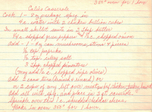 Handwritten Recipe For Calico Casserole