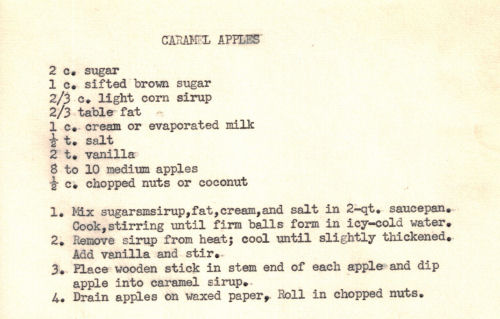 Typed Recipe Card For Caramel Apples