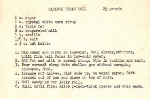 Recipe Card For Caramel Pecan Roll