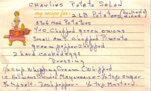 Handwritten Recipe For Charlie's Potato Salad