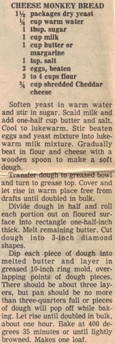 Recipe Clipping For Cheese Monkey Bread
