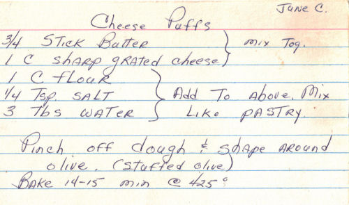 Handwritten Recipe For Cheese Puffs