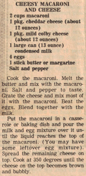 Recipe Clipping For Cheesey Macaroni & Cheese
