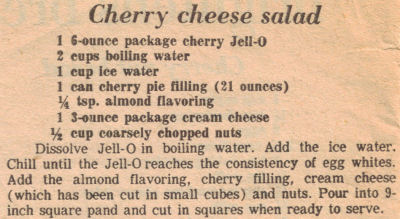 Recipe Clipping For Cherry Cheese Salad