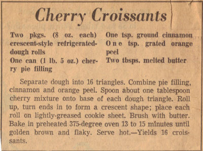 Vintage Recipe Clipping For Cherry Croissants