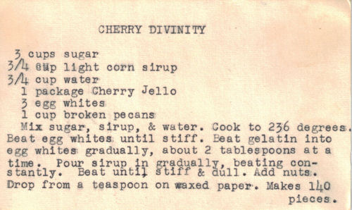 Recipe Card For Cherry Divinity