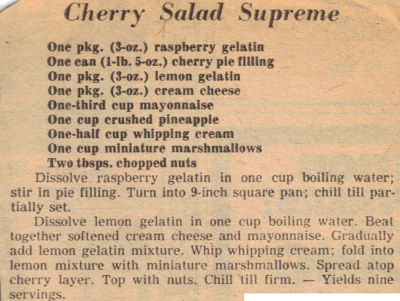 Recipe Clipping For Cherry Salad Supreme