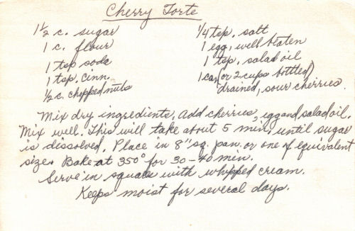 Handwritten Cherry Torte Recipe