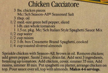 Recipe Clipping For Chicken Cacciatore