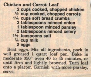 Recipe Clipping For Chicken & Carrot Loaf