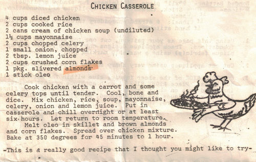 Recipe Clipping For Chicken Casserole