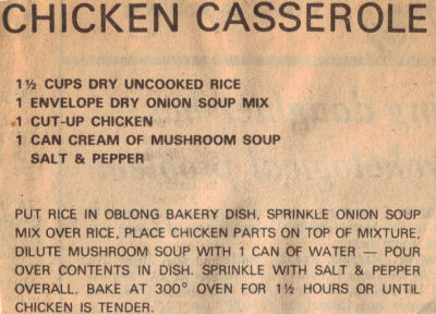 Recipe Clipping For Chicken Casserole