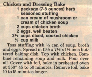 Recipe Clipping For Chicken & Dressing Bake