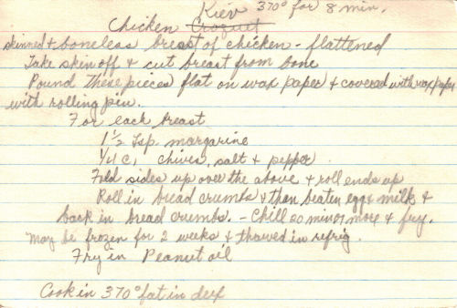 Handwritten Recipe For Chicken Kieve