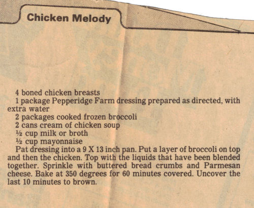 Chicken Melody Casserole Recipe Clipping